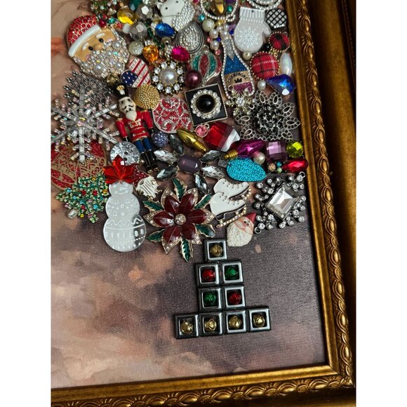 Girl Decorating Christmas Tree Vintage Jewelry Art Framed Picture by Betty - Picture 7 of 9